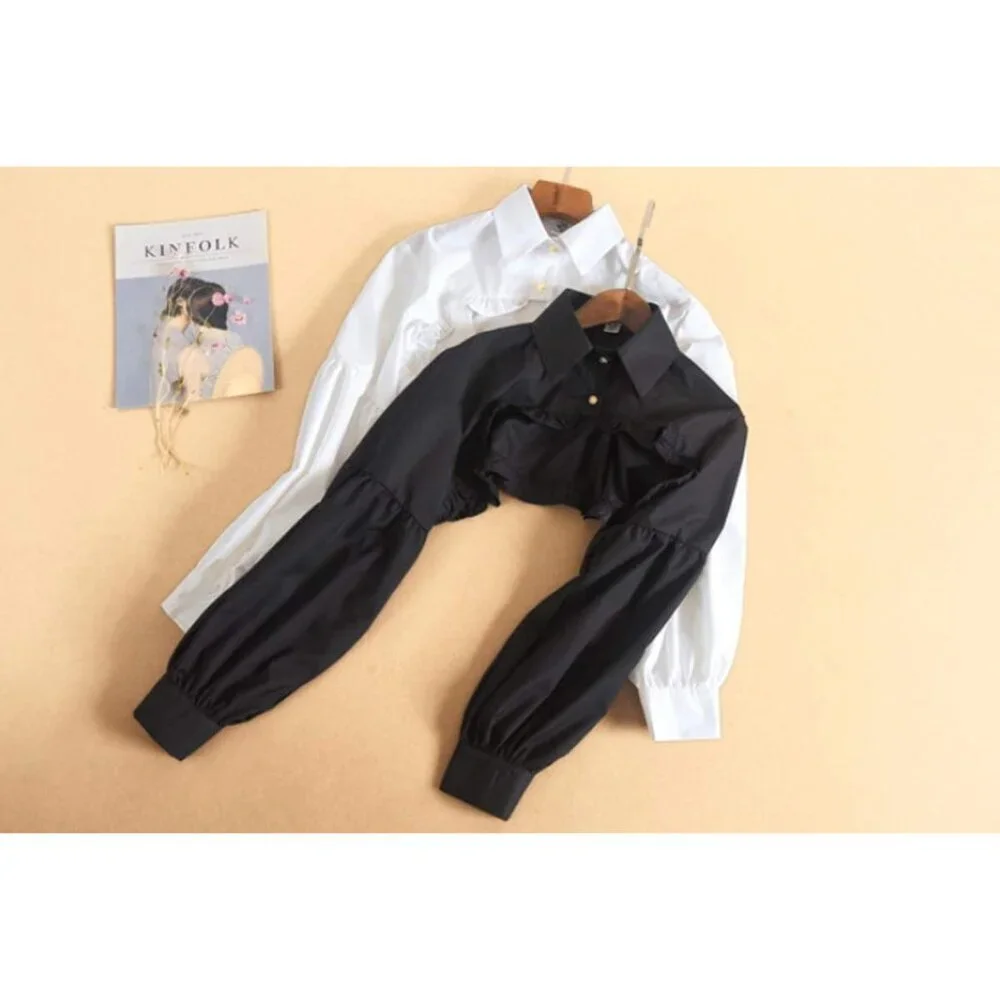Women's Black Detachable Dickey Blouse False Collar Half Shirt Crop Top Blouse - Picture 4 of 5